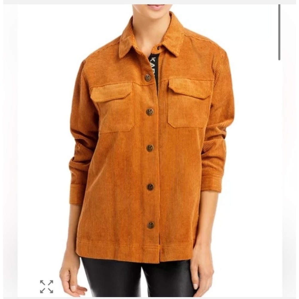 Karl Lagerfeld Paris Utility Jacket L Snap Tan Corduroy Logo Tape Shacket Earthy